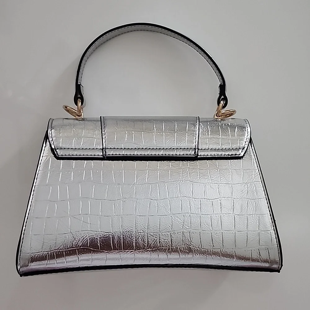 Aldo Rotoua Silver Gold Two Tone Metallic Top Handle Crossbody Mini Handbag - Picture 7 of 14